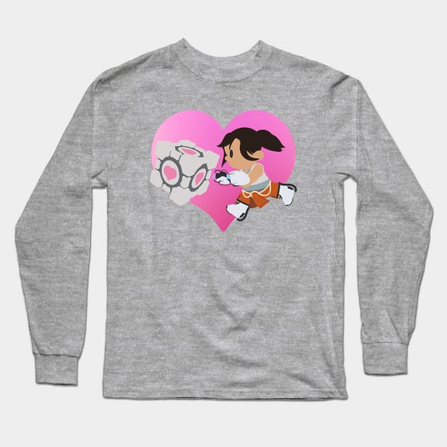 Chell Crossing - Companion Cube Long Sleeve T-Shirt by JPenfieldDesigns